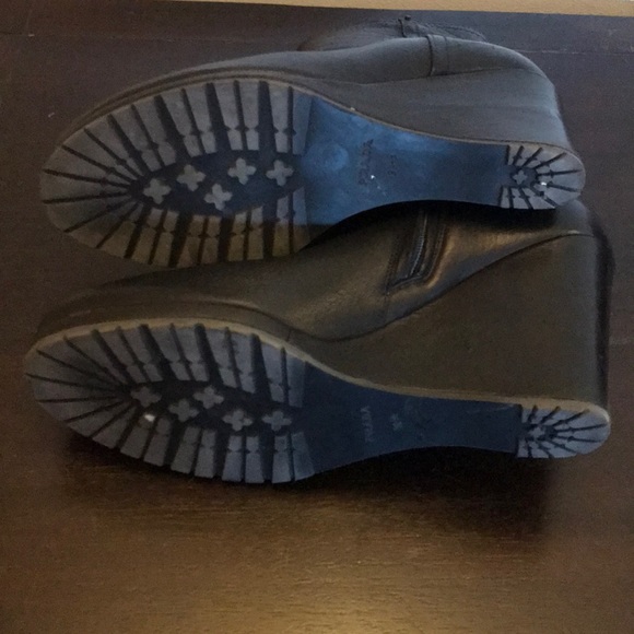 Black Leather Prada Wedge Ankle Boots - Picture 7 of 8